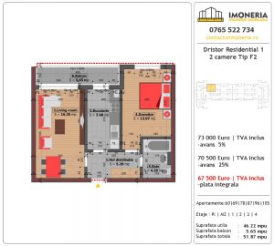 Apartamente de vanzare Dristor Residential 1 -2 camere tip F2